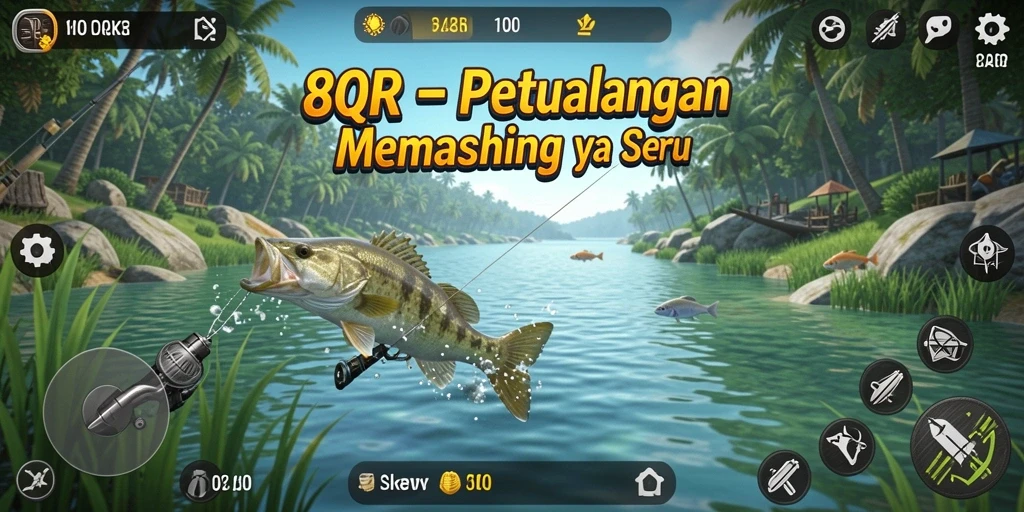 Screenshot 8QR menampilkan aksi seru memancing dengan grafik menawan.