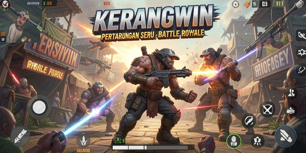 Tampilan gameplay mendebarkan di KERANGWIN dengan aksi Battle Royale intens.