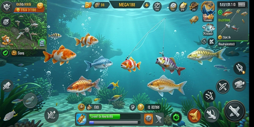 Tampilan gameplay MEGA188 dengan suasana memancing yang menakjubkan.