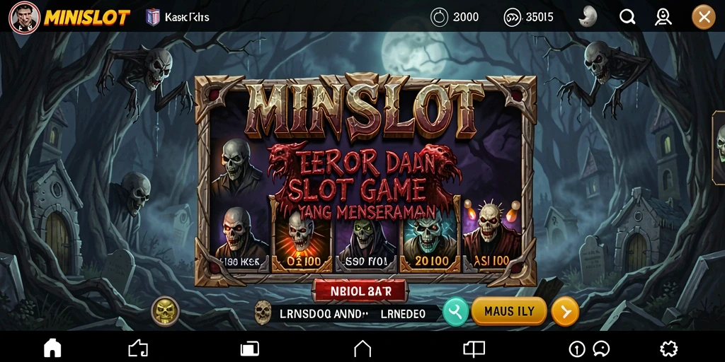 Tampilan gameplay MINISLOT yang menyeramkan dengan elemen horor.