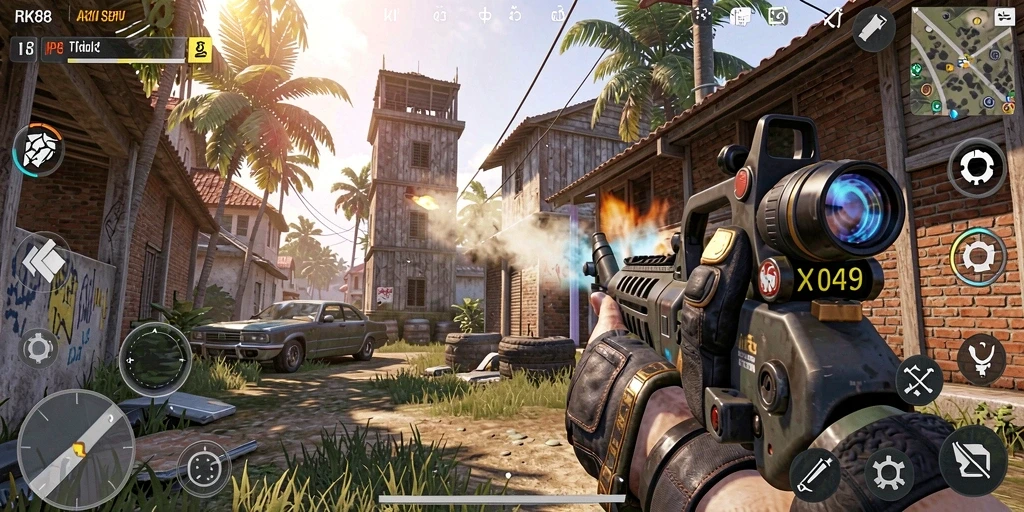 Tampilan gameplay mendebarkan dengan aksi tembak menembak intens.