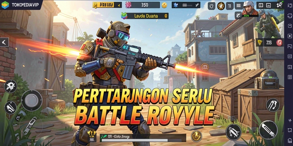 Screenshot menunjukkan pemain bertarung dalam pertempuran Battle Royale yang intens.